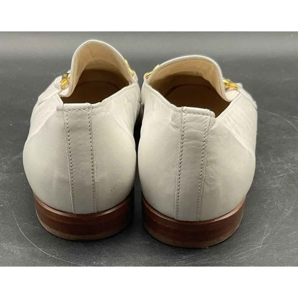 Bally Womens White Leather Loafers With Gold Buckle Detail Size 7 E Switzerland - Picture 5 of 8